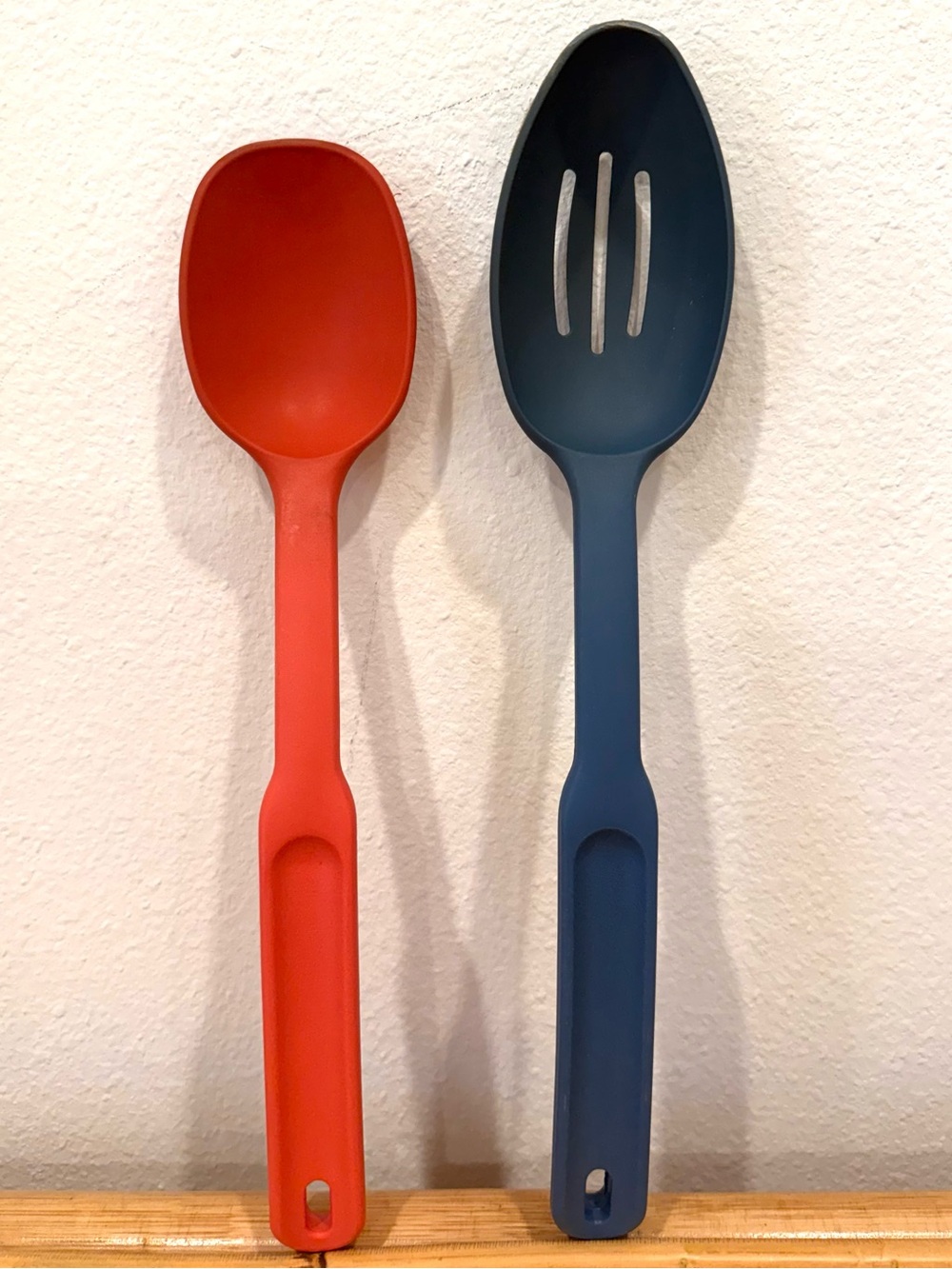 Set Of Retired Pampered Chef Orange Basting Serving Spoon & Blue Slotted Spoon